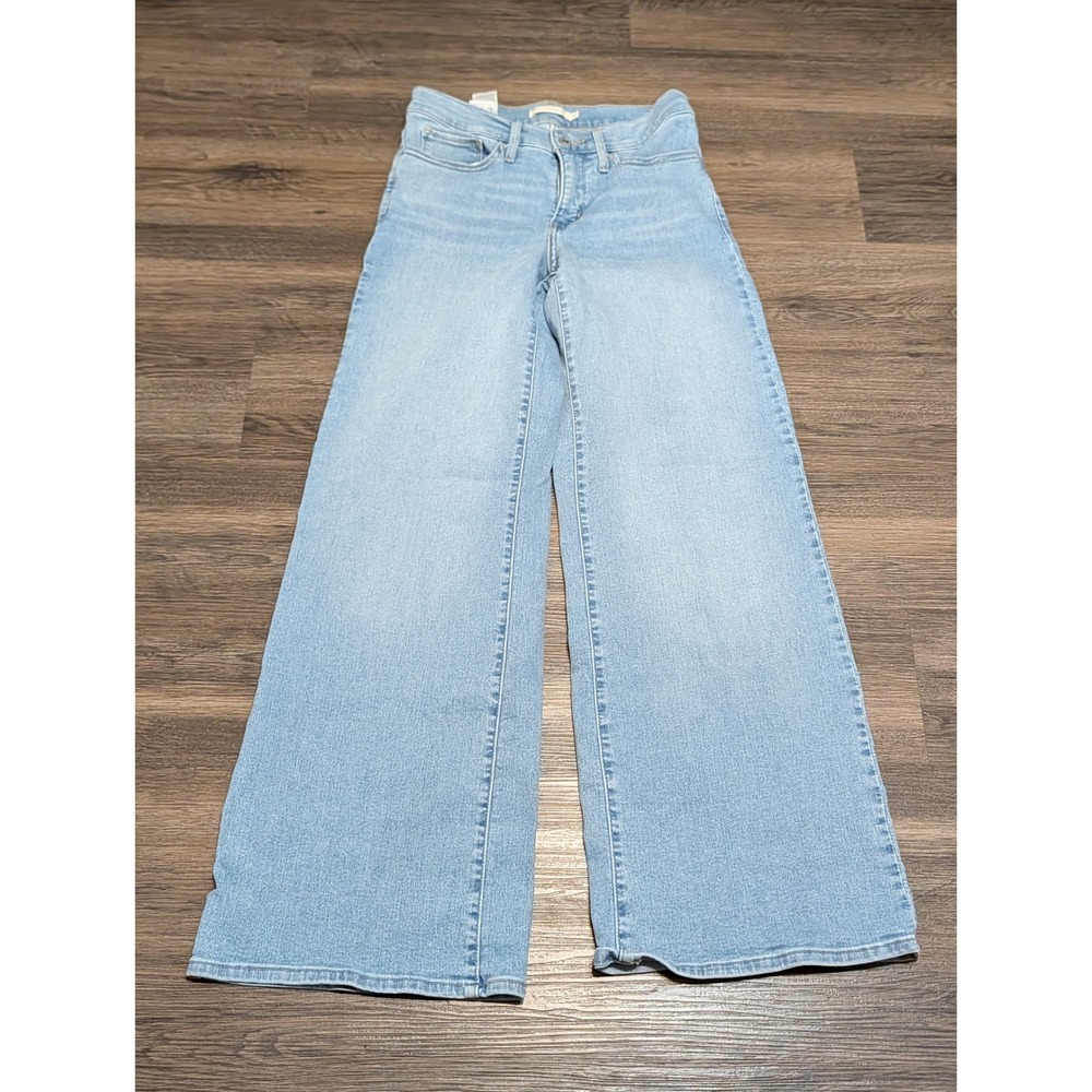 Levis 318 Shaping Wide Leg Jeans Light Wash Blue Denim Size 27 Mid Rise Flare
